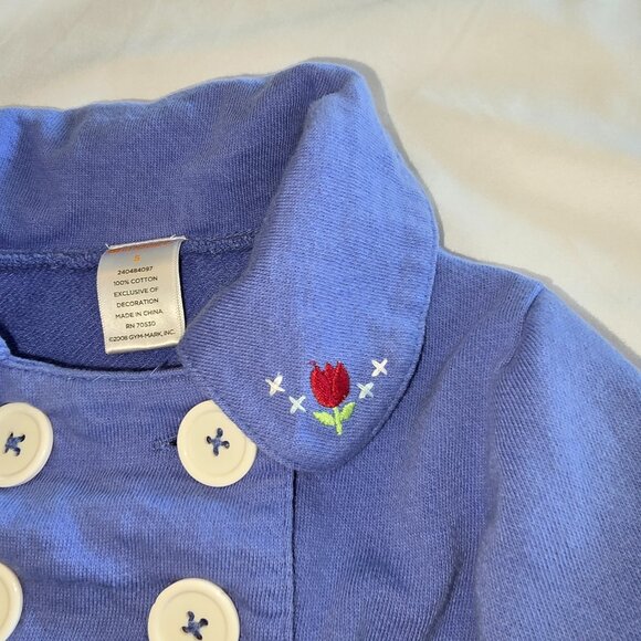 GYMBOREE Jacket Lilac Blue Double Button Embroidery Floral Size 5 Coat - Picture 3 of 7